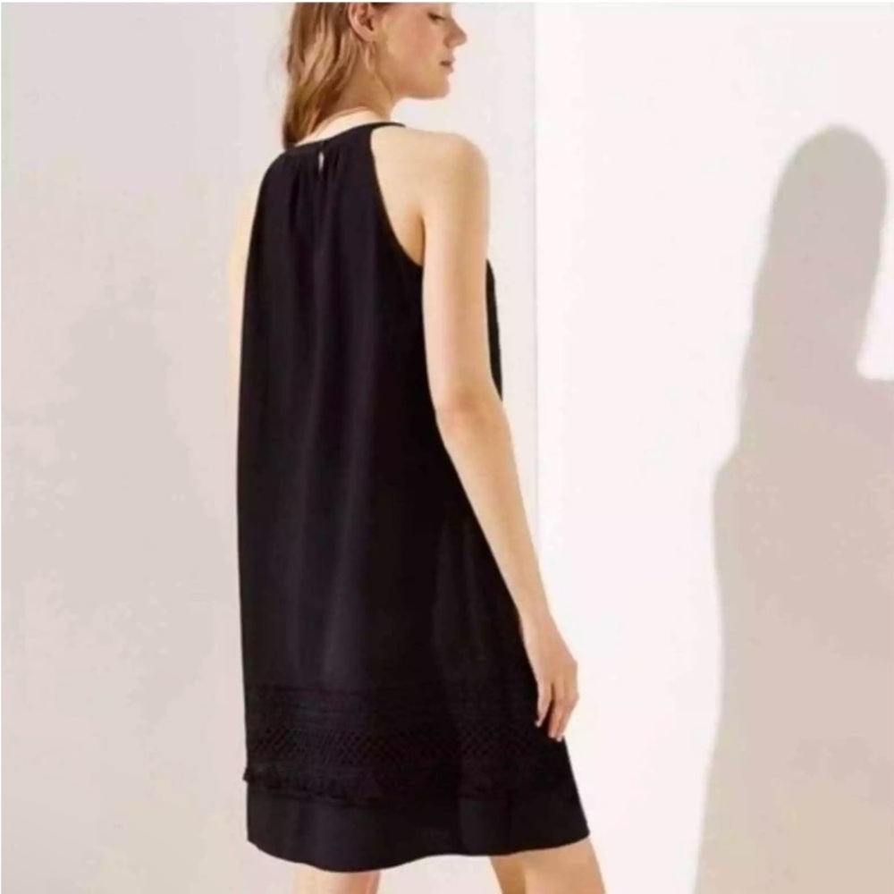 LOFT Tassel Halter Swing Dress in Black Large Petite New With Tags - Picture 2 of 4